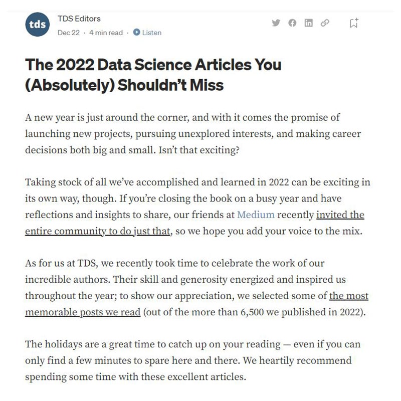 Extract of the article about the 2022 data science articles you shouldn't miss