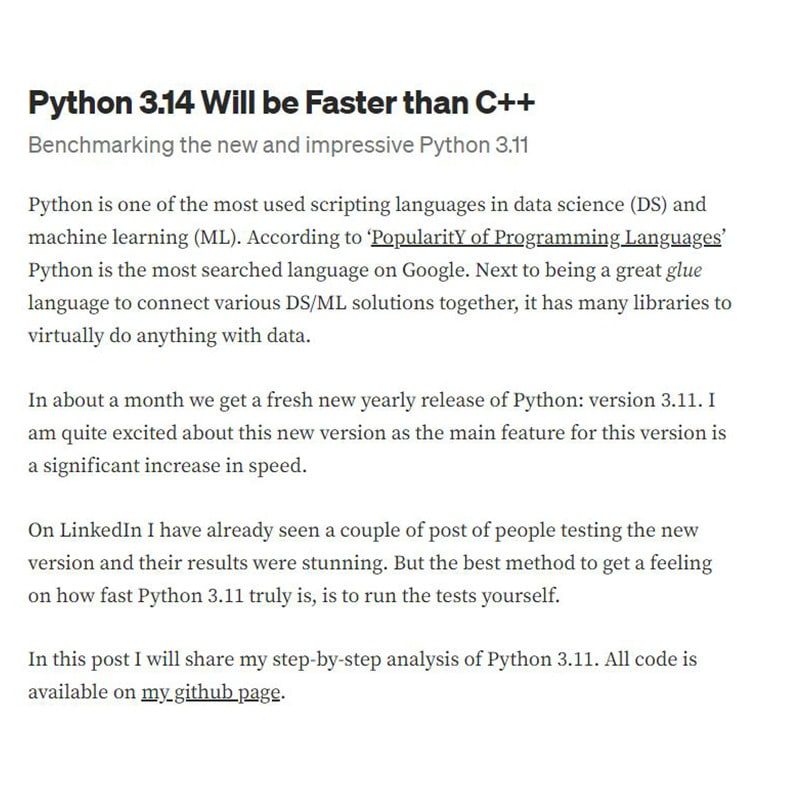 Extract of the article about Python 3.14 will be faster than C++