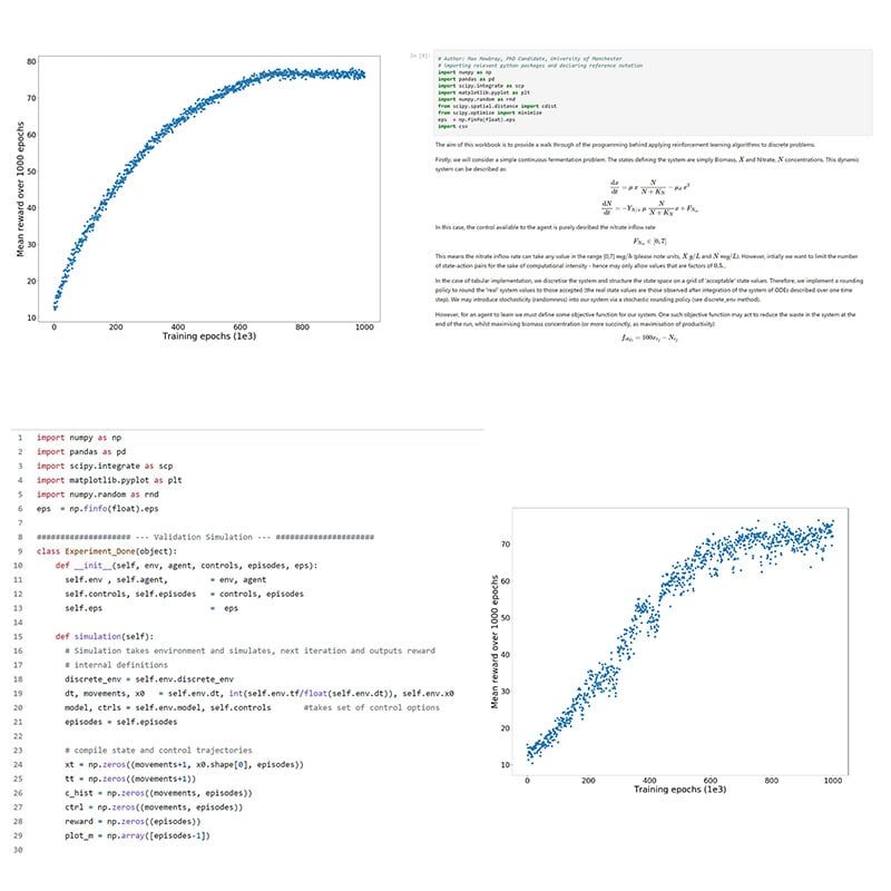 Screenchots of code and graphs for the article Reinforcement learning for bioprocesses